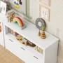 Homfa Kids Toy Storage, Cubes Storage Bins with 3 Drawers, White Toy Box with Shelves and Wheels - Image 5