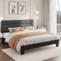 Amolife King Bed Frame, Platform Bed Frame with Fabric Upholstered Headboard, Black Full - Image 2