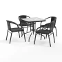 Flash Furniture 28'' Square Glass Metal Table with Black Rattan Edging and 4 Black Rattan Stack Chairs - Image 2