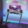 47 inch Z-Shaped Gaming Desk, PC Computer Table Home Office Desk Ergonomic Gamer Workstation with Headphone Hook, Blue - Image 4