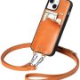 LUCKYCION for iPhone 13 Case for Girl,Genuine Leather Travel Crossbody Lanyard Wallet Phone Case with Card Holder,Phone Purse with Adjustable & Removable Strap,Purses for Women Trendy - Brown - Image 4