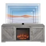 BELLEZE 58" Farmhouse TV Stand Media Entertainment Center For TVs up to 65" with 18" Fireplace - Hilo (Gray Wash) - Image 6