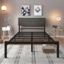 Dextrus Queen Upholstered Platform Bed Frame with Adjustable Headboard, No Box Spring Needed - Image 1