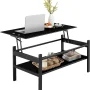 Sumdeal Lift Top Coffee Table,Glass Coffee Table with Storage Shelf & Metal Frame,Coffee Table Lift Top, Lift Tabletop Dining Table for Home Living Room, Office - Image 4