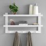 29 in. W White MDF 2-Tier Floating Decorative Wall Shelf with Hooks and Ledges - Image 4