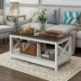 Rainbow Sophia Coffee Table, Modern Farmhouse Wood Coffee Table with 2-Tier Storage, 40 Inch, Sargent Oak - Image 1