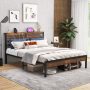 Full Size Twin/Full/Queen Size Bed Frame with Charging Station and Storage Headboard - Image 2