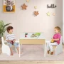 OLAKIDS 3 in 1 Kids Table and Chair Set, Wood Multi Activity Table with Removable Tabletop, Detachable Blackboard for Toddler Playing Drawing Arts Crafts,3 PCS Children Furniture with Storage (White) - Image 4