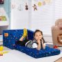 Blue 2-in-1 Convertible Kids Sofa with Velvet Fabric - Image 2