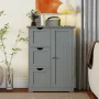 Costway Bathroom Floor Cabinet Side Storage Cabinet with 3 Drawers and 1 Cupboard Black - Image 4