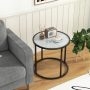 20 Inch Glass End Table with Metal Frame and Faux Marble Glass Top - Image 2