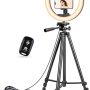 UBeesize 12 inch Ring Light with Stand, Selfie Ring Light with 50" Extendable Tripod Stand & Phone Holder for Live Stream/Makeup/YouTube Video - Image 1