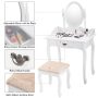 Wooden Vanity Table Set with Oval Mirror and Cushioned Stool - Image 4
