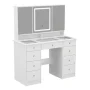 White Makeup Vanity Desk 9 Drawers Wood Dressing Table With 3 Mirrors, Glass Top, Hidden Storage Shelves, LED Lighted - Image 5