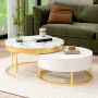 Harper & Bright Designs Round Gold Nesting Coffee Table Set of 2 with Storage Drawers - Image 4
