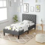 Costway Twin Upholstered Bed Frame Diamond Stitched Headboard Wood Slat Support - Image 2
