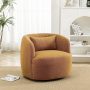 34" Wide Brown Bouclé Swivel Barrel Accent Chair with Pillow, Modern Upholstered Armchair - Image 1