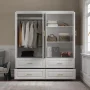 White Wood 63 in. W 4-Door Big Wardrobe Armoires with Hanging Rod, Drawers, Storage Shelves 74.2 in. H x 20.6 in. D - Image 2