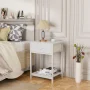 Furologee Nightstand with Storage Shelf & Fabric Drawer, 2 Tiers End Table, Sturdy Bedside Table for Bedroom, Living Room, White - Image 3