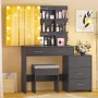 Ktaxon Lighted Makeup Vanity Table Set, Dressing Table with Sliding Mirror, Vanity Desk , White - Image 3