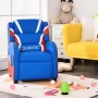 Infans Kids Recliner Chair Gaming Sofa PU Leather Armchair w/Side Pockets Blue - Image 2