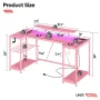 Bestier 63" Gaming Desk with LED Lights, U-Shaped Computer Desk with Outlets & Monitor Stand, Home Office Desk with Storage Shelves in Pink - Image 5