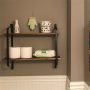 24in 2 Tier Iron Wood Wall Floating Shelf Industrial Wood Metal Storage Shelf - Image 3