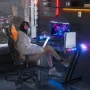HLDIRECT 55 inch Gaming Desk with LED, Ergonomic PC Table with Cup Holder&Headphone Hook for Adults, Black - Image 3