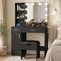 VEANERWOOD Makeup Vanity with Lighted Mirror & Power Strip, Modern Vanity Table Set with 2 Drawer, for Bedroom Bathroom,Black - Image 1