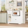 Homfa Microwave Cabinet with Hutch, Kitchen Pantry Cabinet Sideboard with Adjustable Shelves and Drawer for Dining Room, White - Image 2