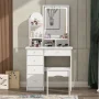 5-Drawers White Makeup Vanity Sets Dressing Table Sets With Stool, Mirror, LED Light and 3-Tier Storage Shelves - Image 4