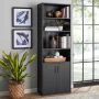 Mainstays Traditional 5 Shelf Bookcase with Doors, Black Finish - Image 1