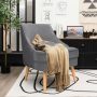 Gray Mid Century Velvet Accent Chair with Rubber Wood Legs for Bedroom - Image 5