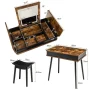 Vanity Table Set w/Flip Top Mirror Lights USB Port Cushioned Stool Writing Desk - Image 4