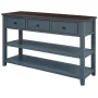 Retro and Modern Design 50 in. Blue Rectangle Pine Console Table with 3 Top Drawers and 2 Open Shelves - Image 2