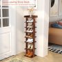 HOMEFORT 7-Tier Wood Shoe Rack, Entryway Shoe Tower,Vertical Shoe Organizer, Wooden Shoe Storage Stand, Rustic Brown - Image 2