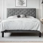 Allewie Queen Size Bed Frame, Velvet Upholstered Platform Bed with Adjustable Diamond Button Tufted & Nailhead Trim Headboard, Light Grey - Image 2