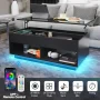 Hommpa Lift Top Coffee Table with Hidden Compartment High Gloss Black Coffee Tables LED Center Rising Cocktail Table for Living Room Accent Furniture - Image 2