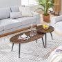 Danya B. Paxton Living Room Nesting Raised Lip Edge 2 Piece Coffee Table Set with Modern Black Metal Taper Legs - Round and Oval - Walnut - Image 2