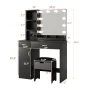VEANERWOOD Makeup Vanity with Lighted Mirror & Power Strip, Modern Vanity Table Set with 2 Drawer, for Bedroom Bathroom,Black - Image 5