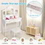 Costway Vanity Table Set Makeup Dressing Table Stool Mirror White - Image 3