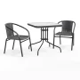Flash Furniture 28'' Square Glass Metal Table with Gray Rattan Edging and 2 Gray Rattan Stack Chairs - Image 2