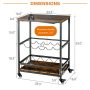 Kitchen Bar Cart Serving Trolley on Wheels with Wine Rack Glass Holder - Image 3