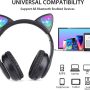 TCJJ Wireless Headphones Cat Ear LED Light Up Bluetooth Foldable Headphones Over Ear w/Microphone for Online Distant Learning (Black) - Image 1
