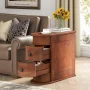 Eric 24 in. Brown Solid Wood Chairside End Table, Two-Drawer Narrow Side Table, Fully Assembled - Image 2