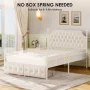 Homfa Full Size Upholstered Canopy Bed Frame for Bedroom, 2 Storage Drawers Platform Bed, Canopy Bed Curtain Not Included, Beige - Image 2