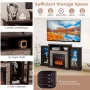 Costway Fireplace TV Stand with Led Lights & 18'' Electric Fireplace For 65" Wall-Mounted TV Dark Brown - Image 5