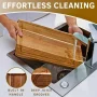 Acacia Wood Cutting Board Set of 3 | Non-Toxic Cutting Boards with Wooden Holder, Non-Slip Silicone Pads, Deep Juice Grooves & Handles | Ideal for Meat, Veggies & Charcuterie – Elegant Kitchen Gift - Image 4