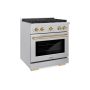ZLINE - 30 in. Wide 4 Burner 4.2 cu. ft.  Autograph Paramount Dual Fuel Freestanding Satin Steel Range with Bronze Accents - Stainless Steel - Image 3