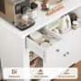 Homfa Microwave Cabinet with Hutch, Kitchen Pantry Cabinet Sideboard with Adjustable Shelves and Drawer for Dining Room, White - Image 5